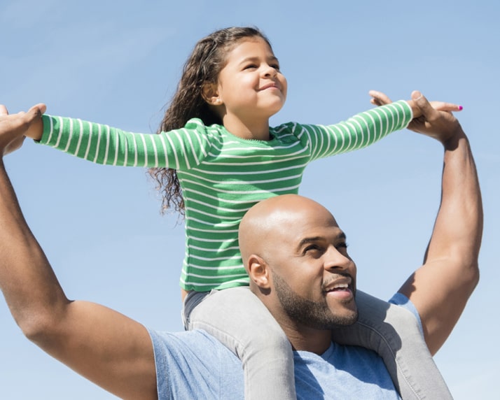 A Dad Holding His Daughter Up His Shoulders