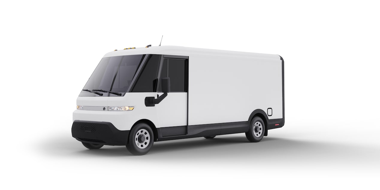 Front Three-Quarters View of the BrightDrop Zevo 600 Electric Delivery Vehicle