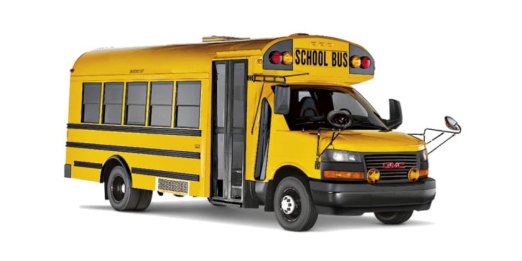 Front Three-Quarters View of the GMC Savana Passenger Van School Bus Upfit