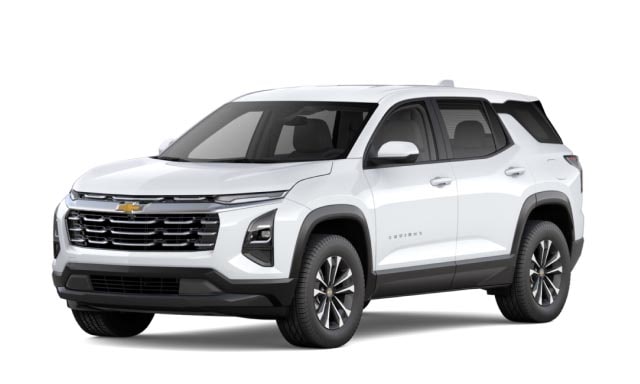 A three-quarter shot of a white 2025 Chevrolet Equinox