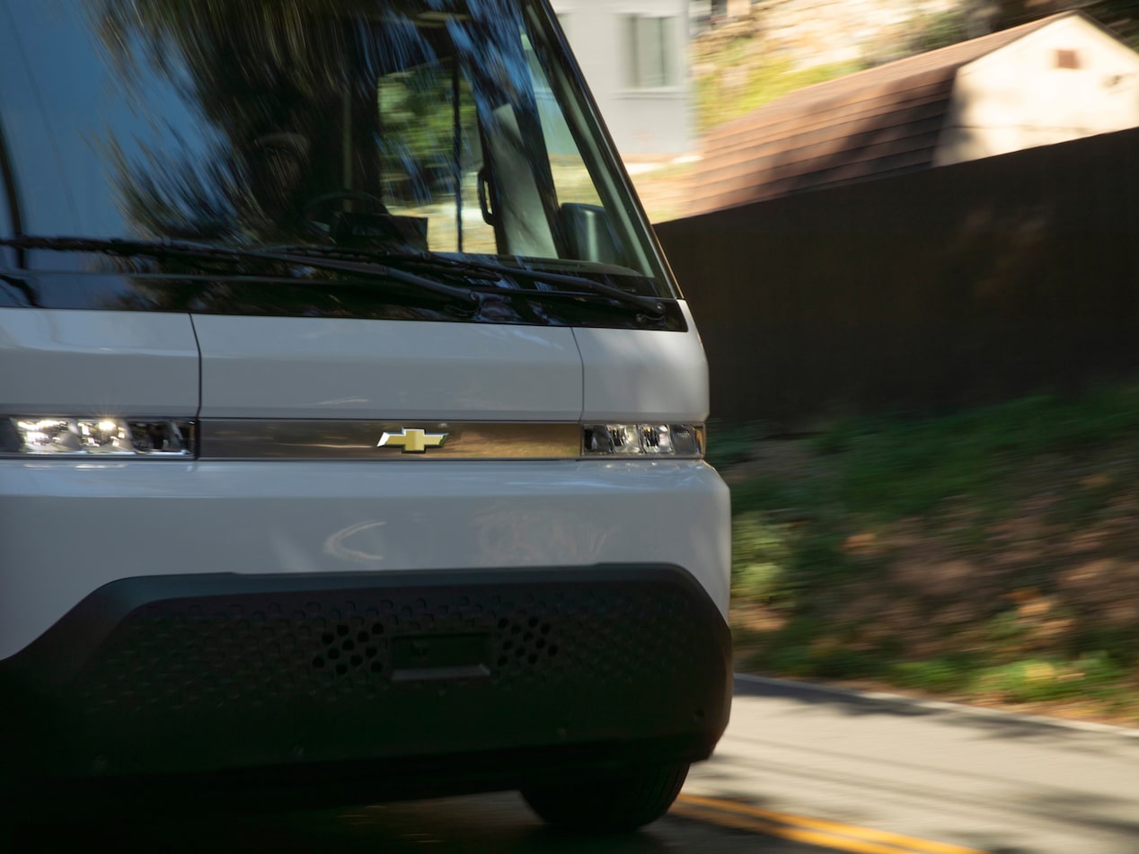 A zoomed-in front exterior quarter-shot of the 2024 Chevrolet Brightdrop