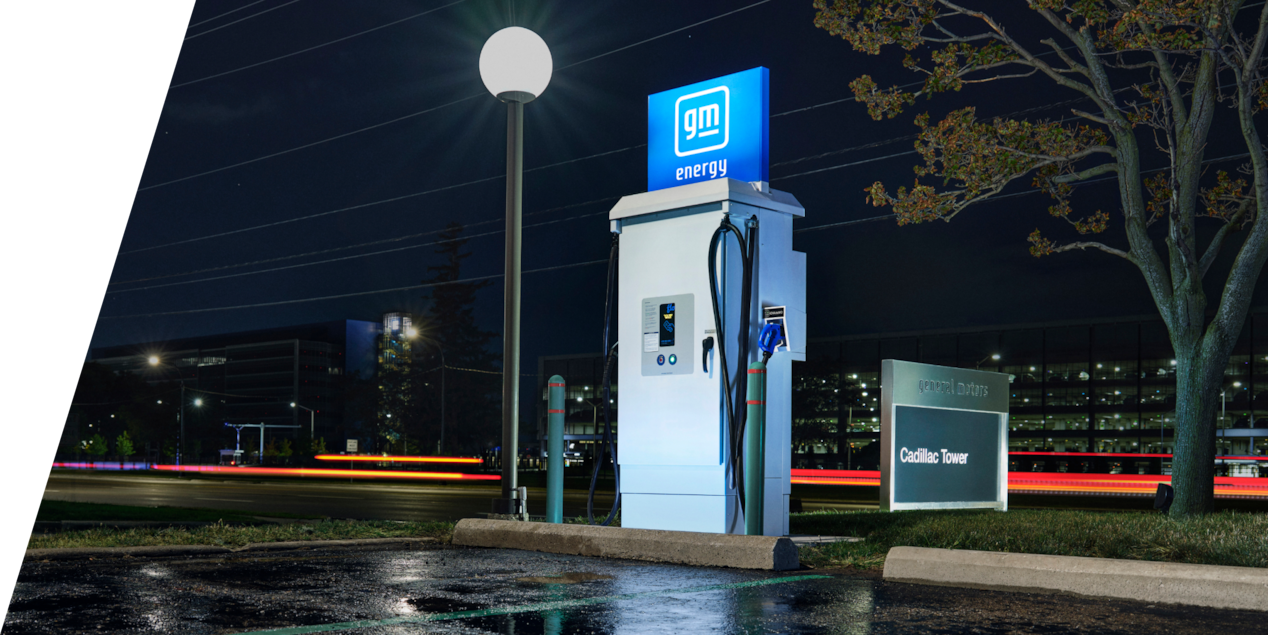 A GM Ultium Charging Station at Night