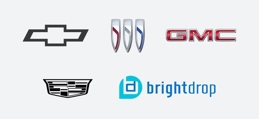 The Chevrolet, Buick, GMC, Cadillac, and Brightdrop logos