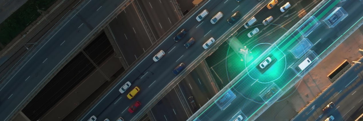 Birds' Eye Overhead View of a Busy Highway