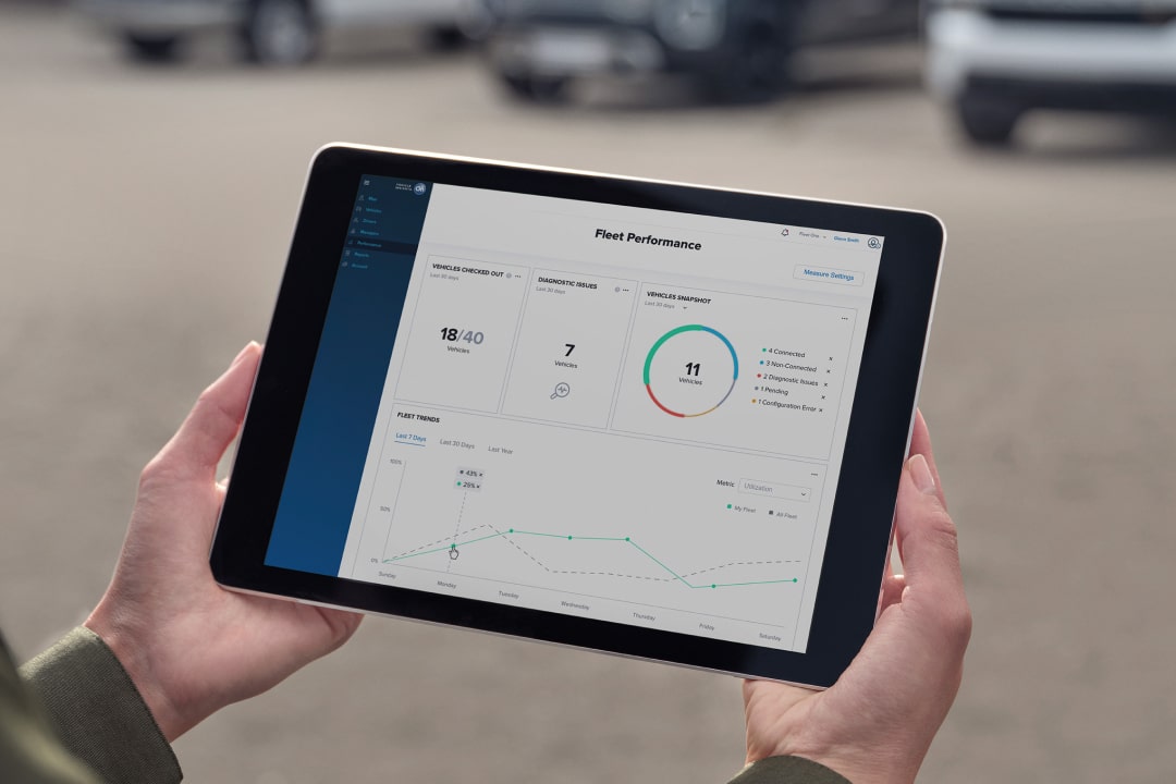 Overhead shot of person using Onstar basics application on tablet