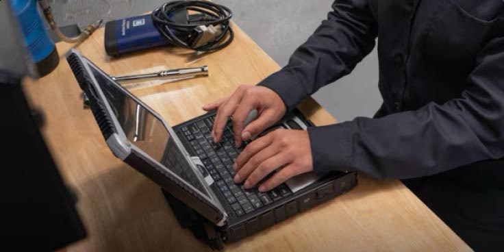 A mechanic looking up GM fleet parts