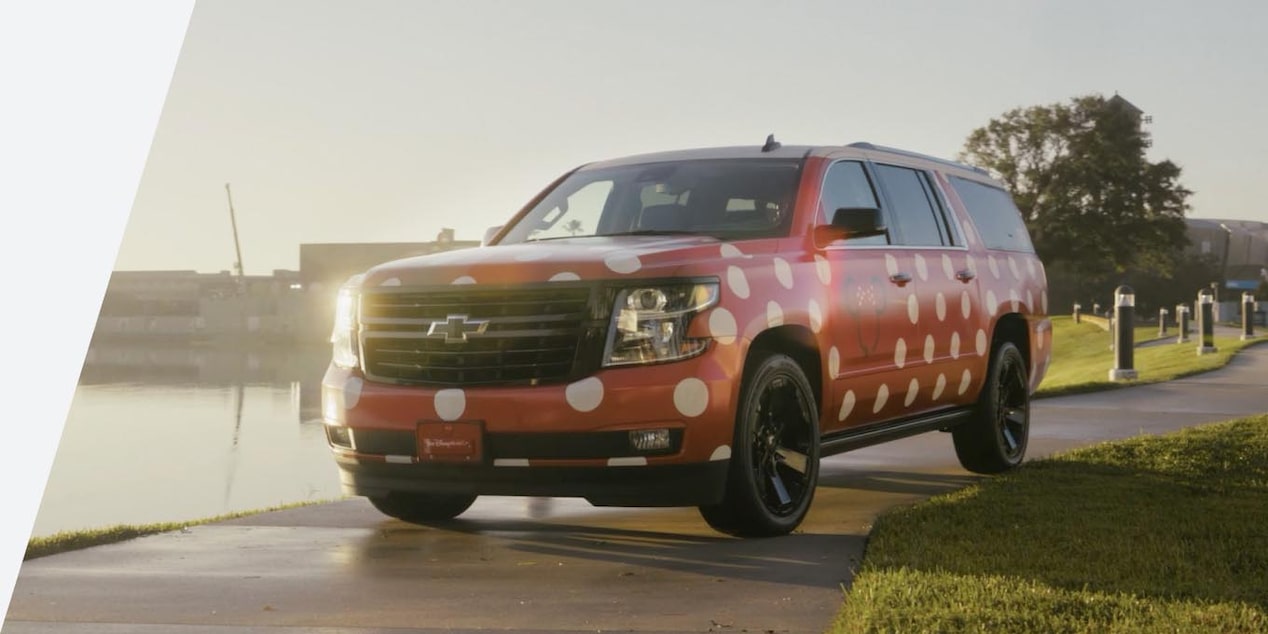 Front Three-Quarters View of a "Minnie Van" Chevrolet SUV at Walt Disney World