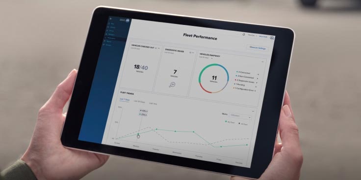 A tablet showing a GM Small fleet insight plan