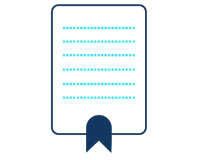 A rectangular icon with blue dots representing a sheet of paper with words